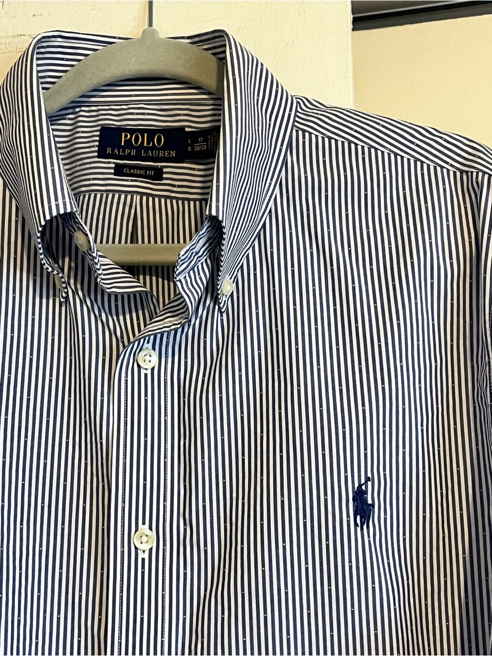 Ralph Lauren Men's Size L 17 32/33 Elevated Diamond Stripe Button Down Diamond
